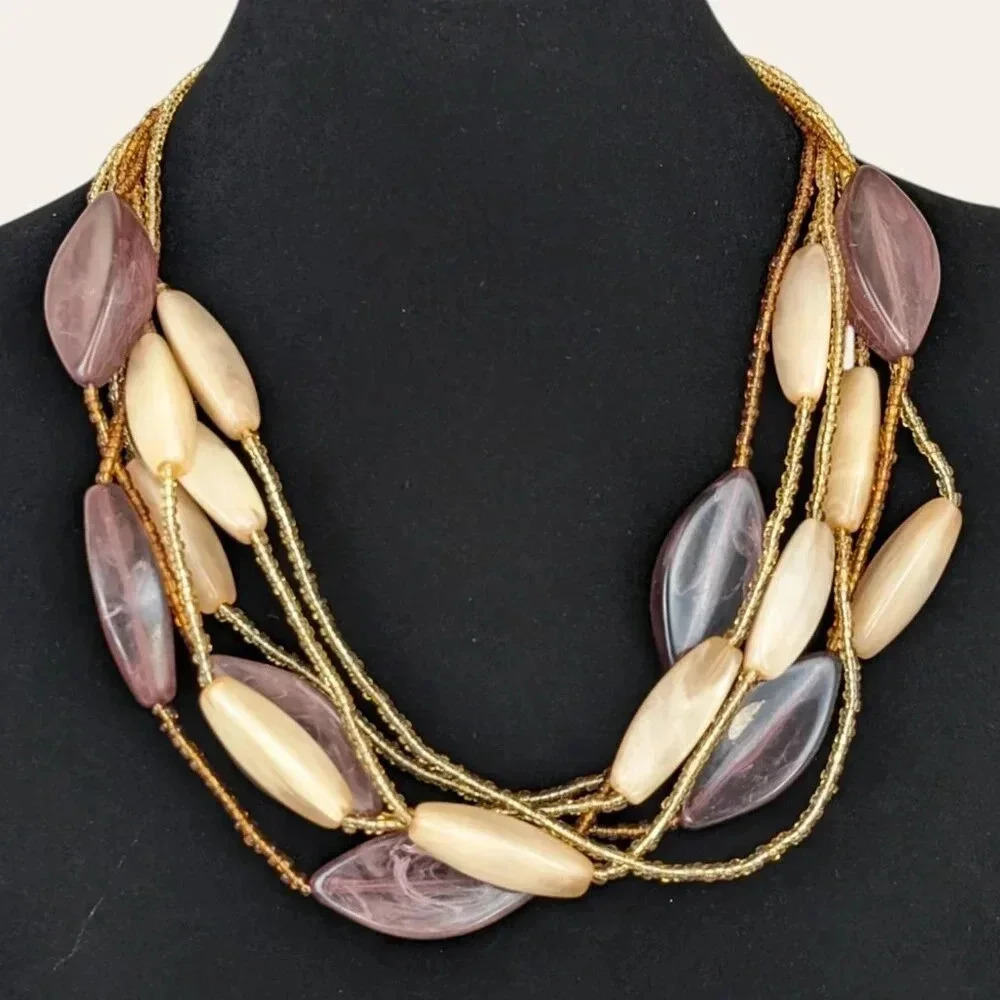 (2/$20) Beaded 6-Strand Oval Necklace